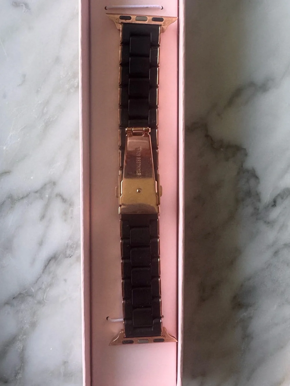 Michele Black Silicone Link Watch Band with Rose Gold Hardware